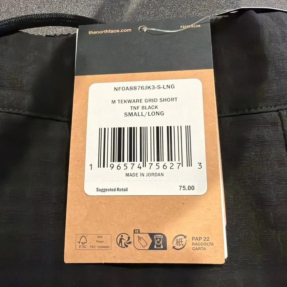 NWT The North Face Tekware Grid Shorts, Black, Men's Small Long